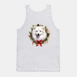 Christmas Samoyed Dog Wreath Tank Top